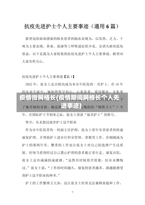 疫情微网格长(疫情期间网格长个人先进事迹)